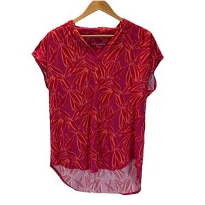 Soft Surroundings Top Size XL Twilight Luau Printed V-Neck Tunic Pink Orange‎